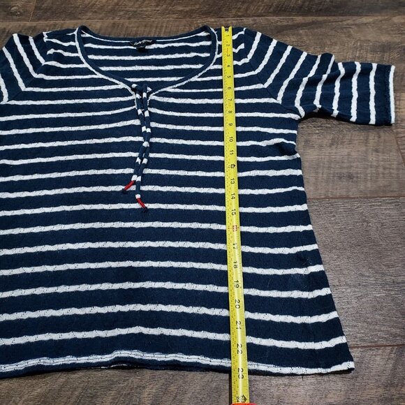 Lucky Brand Striped V-Neck Shirt Women’s Large Blue White Nautical - Picture 4 of 8